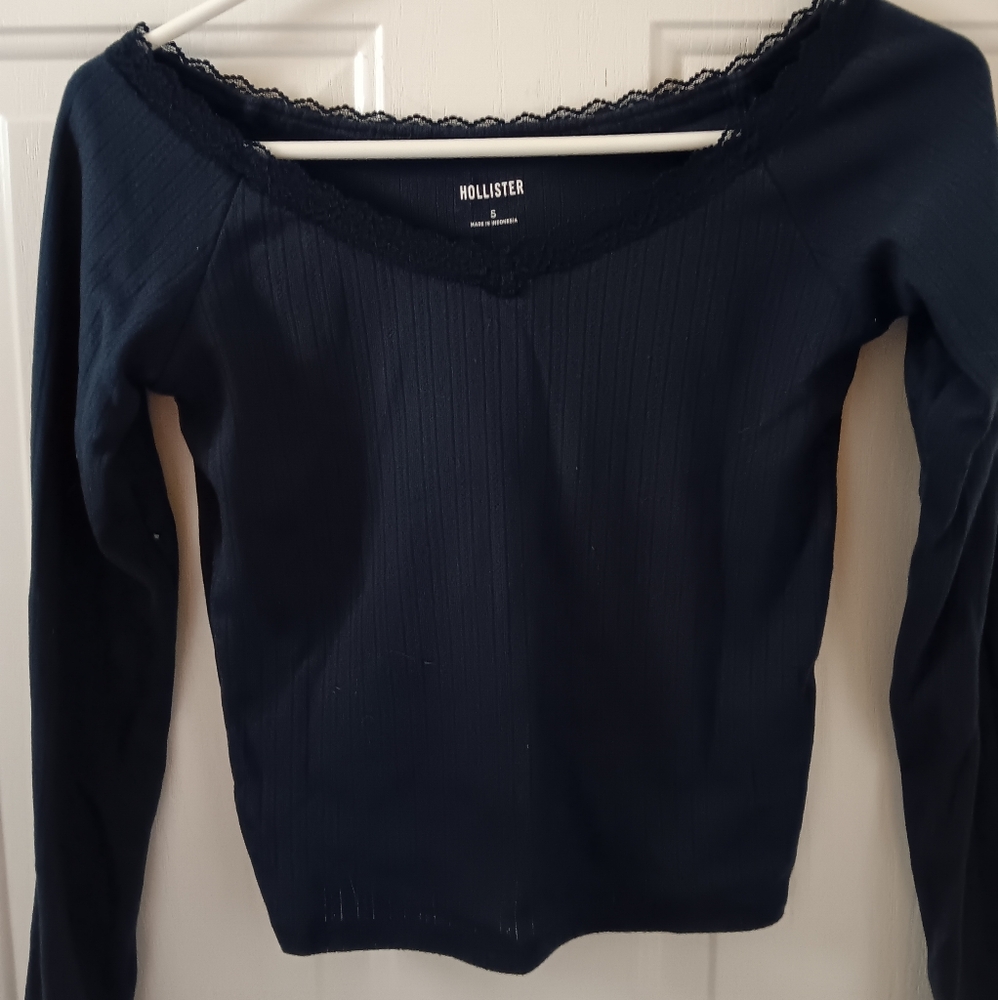 Hollister Women's Navy Lace Detail Blouse